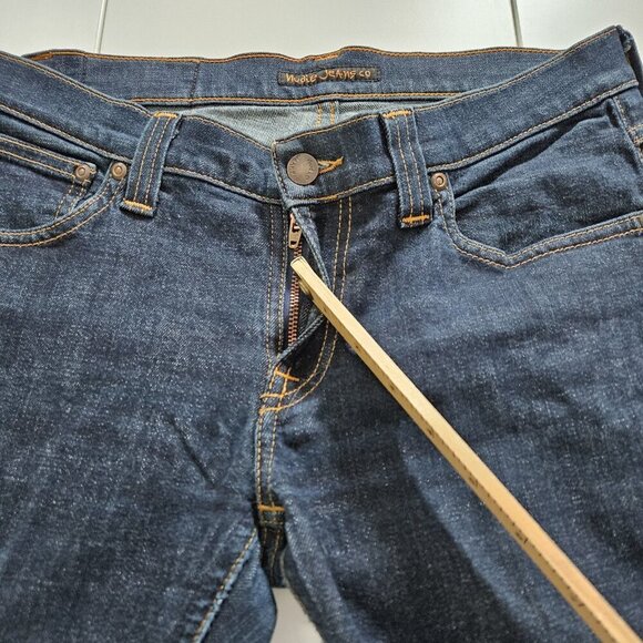 Nudie Jeans Mens 29x34 Blue Dark Straigh Leg Stretch Italy Organic Cotton Preppy - Picture 9 of 16